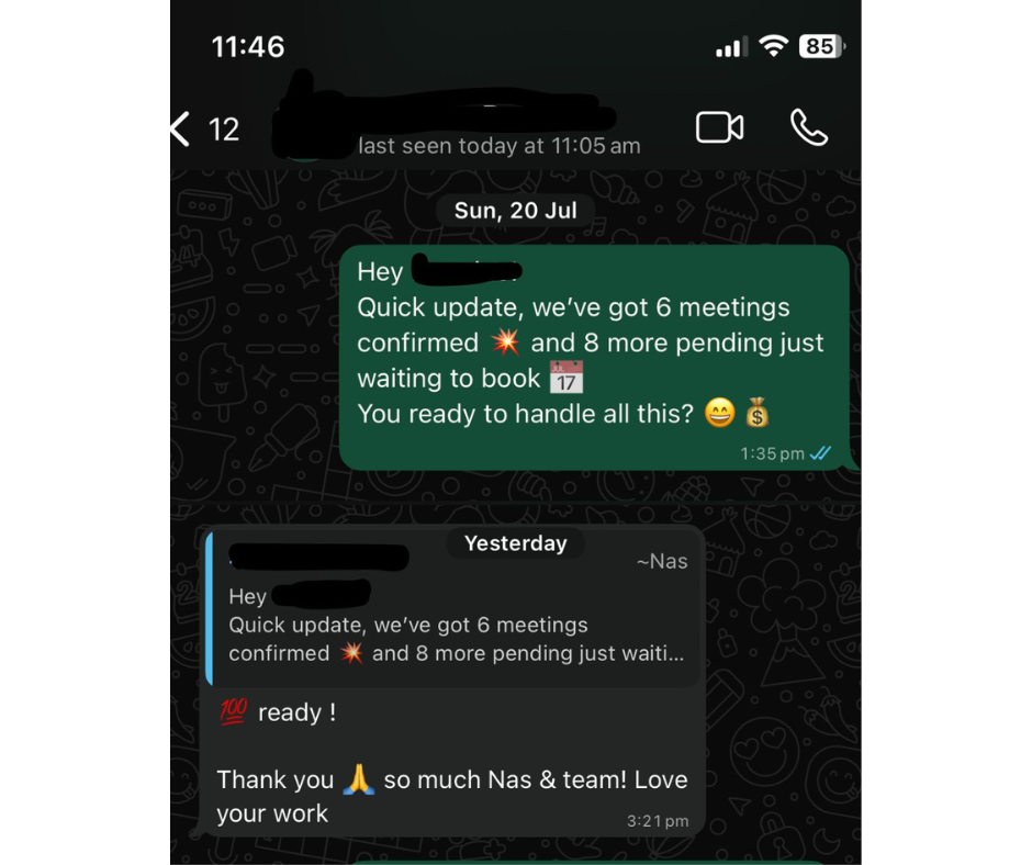 6 meetings confirmed and 8 more pending just waiting to book